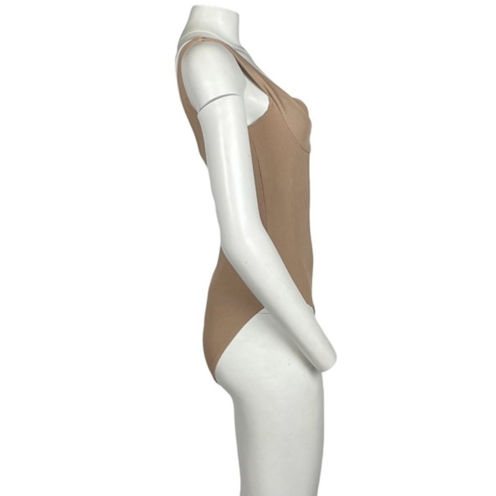 H&M Tan Ribbed Square Neck Bodysuit Small - Picture 3 of 6